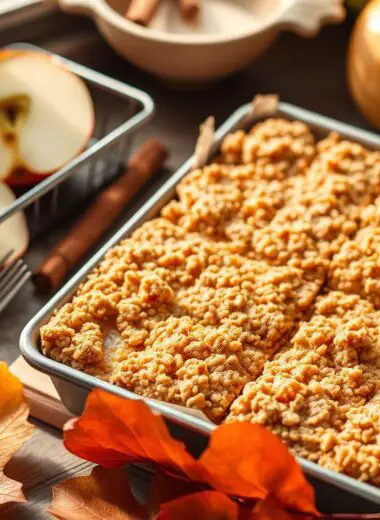Golden brown apple dessert bars cut into squares