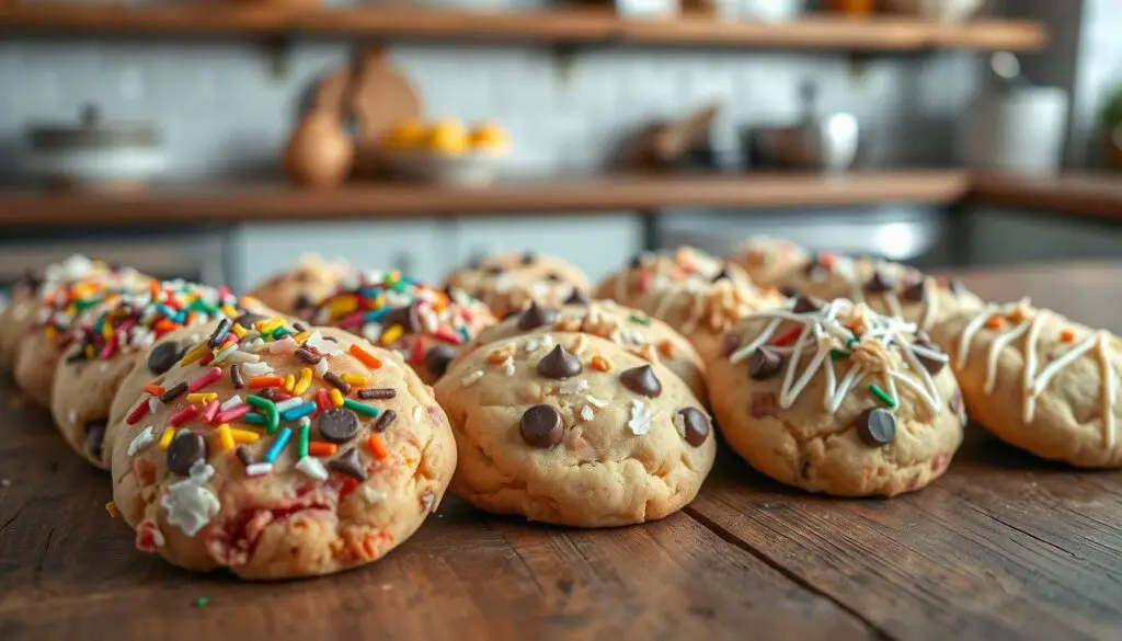 Cake mix cookies with various toppings