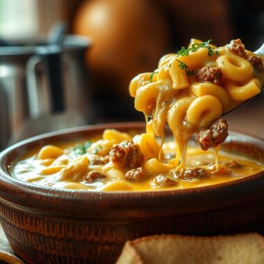 Cheesy Macaroni Burger Soup