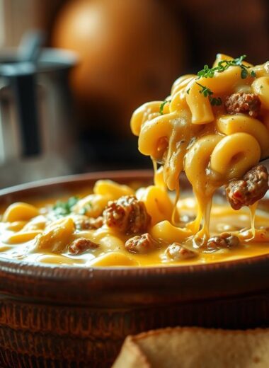 Cheesy Macaroni Burger Soup
