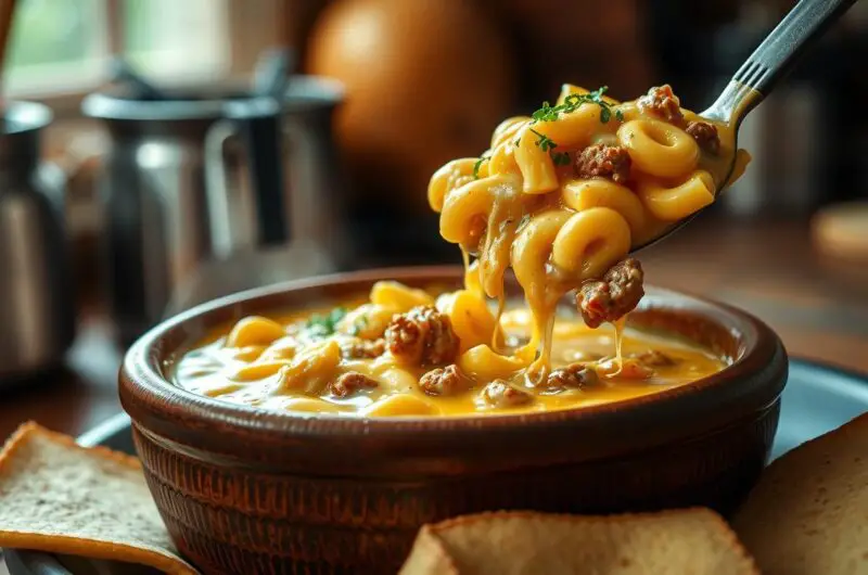 Cheesy Macaroni Burger Soup