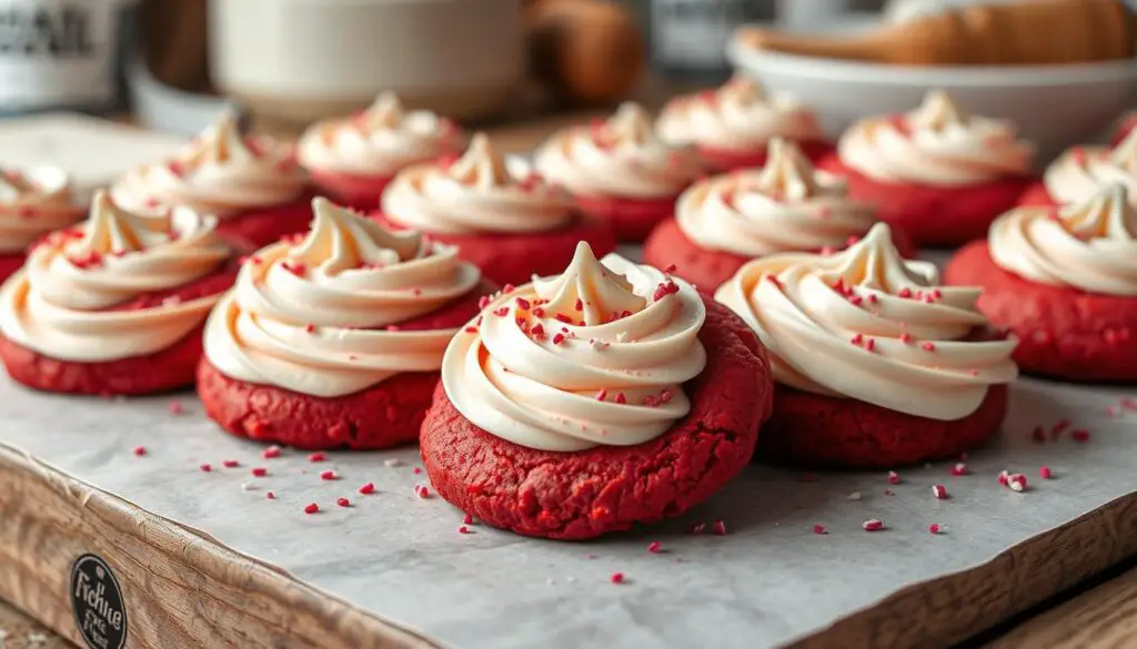 Decorated red velvet cookies