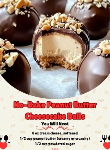 A plate of No-Bake Peanut Butter Cheesecake Balls coated in chocolate and topped with crushed peanuts