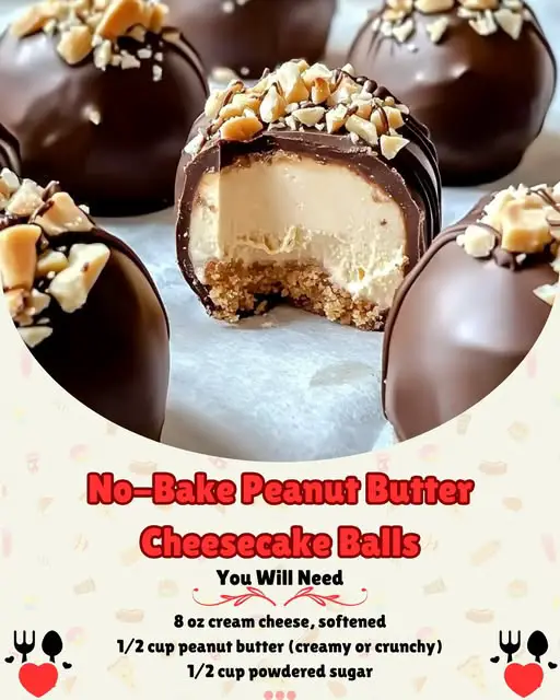 A plate of No-Bake Peanut Butter Cheesecake Balls coated in chocolate and topped with crushed peanuts