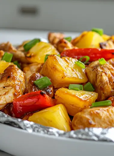 Easy and flavorful Hawaiian BBQ Chicken and Pineapple Foil Packets recipe, perfect for grilling or oven baking