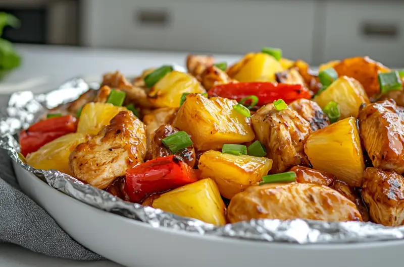 Easy and flavorful Hawaiian BBQ Chicken and Pineapple Foil Packets recipe, perfect for grilling or oven baking