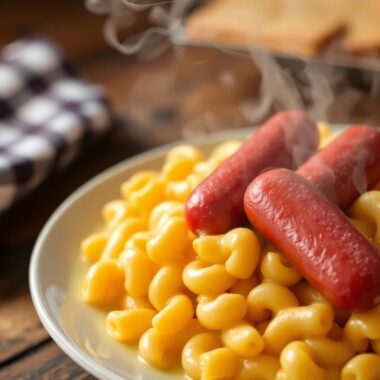 Macaroni and Cheese with Hot Dogs