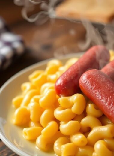 Macaroni and Cheese with Hot Dogs
