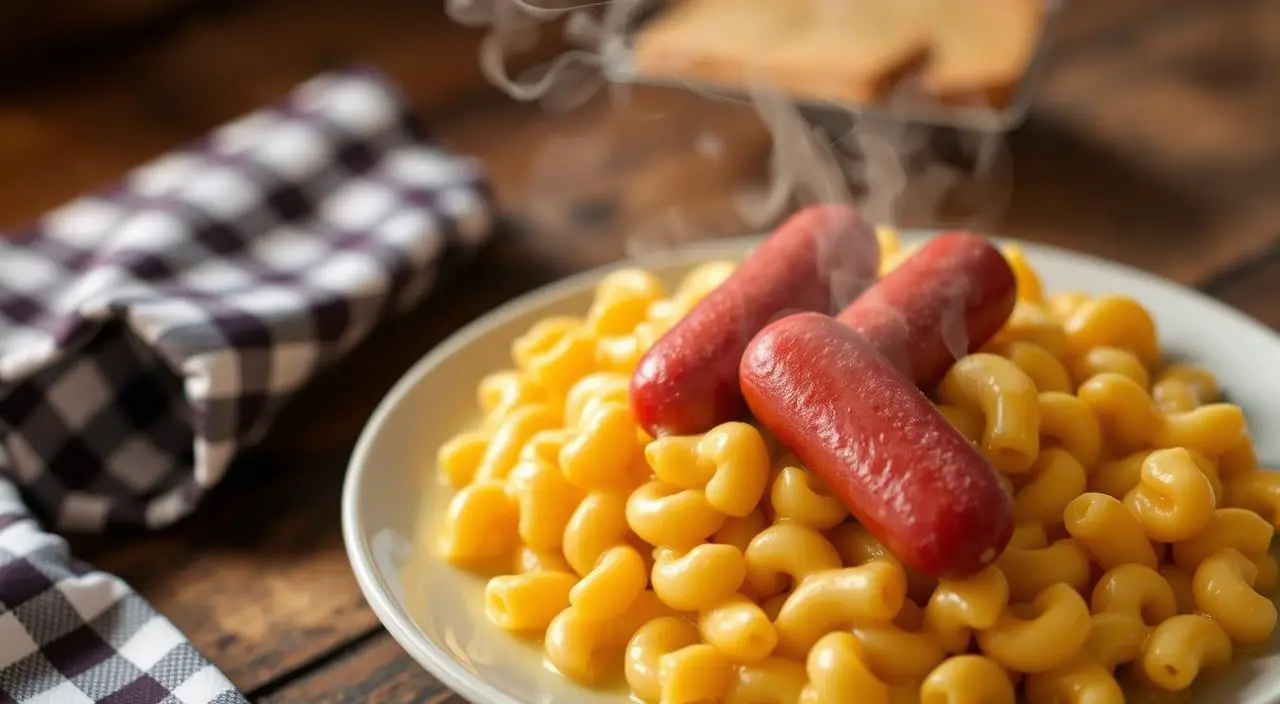 Macaroni and Cheese with Hot Dogs