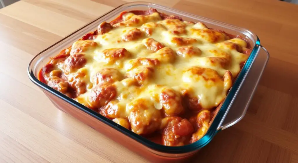 cheese-stuffed meatball casserole