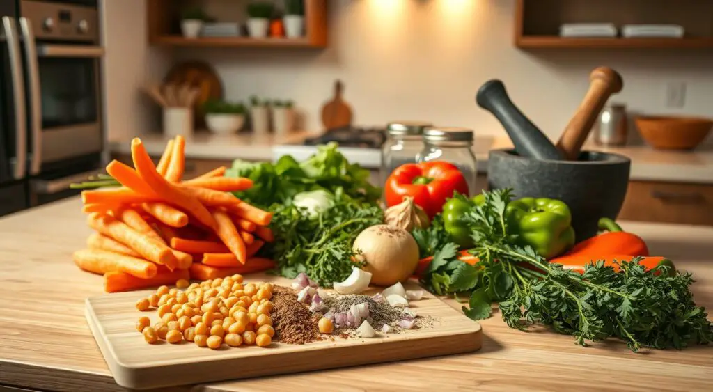 preparing vegetarian casserole ingredients
