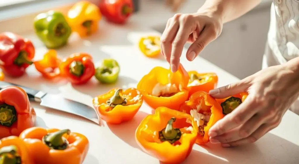 prepping bell peppers