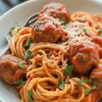 Delicious plate of spaghetti and meatballs with homemade marinara sauce