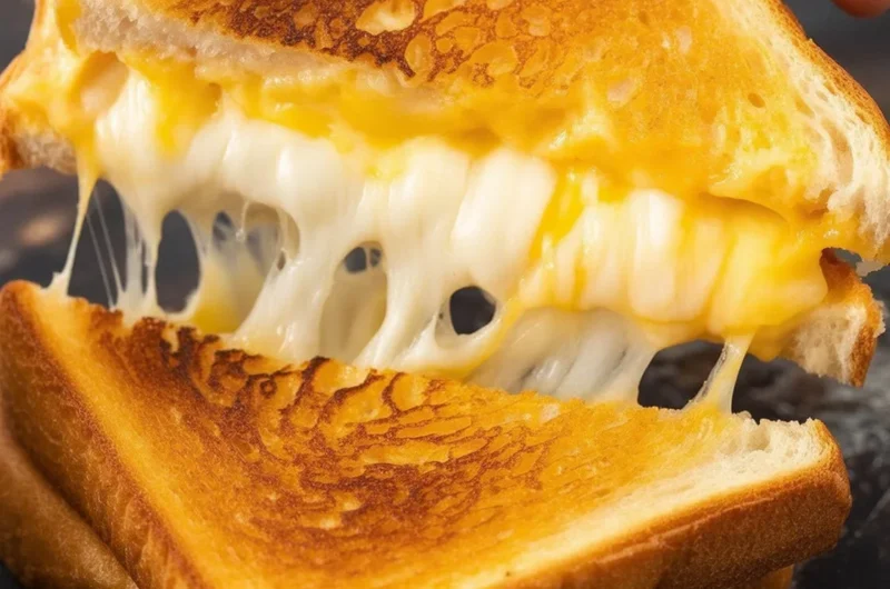 A delicious grilled cheese sandwich with golden brown crispy bread and melted cheese.
