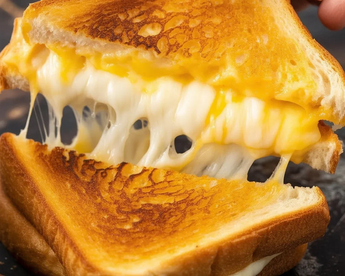 A delicious grilled cheese sandwich with golden brown crispy bread and melted cheese.
