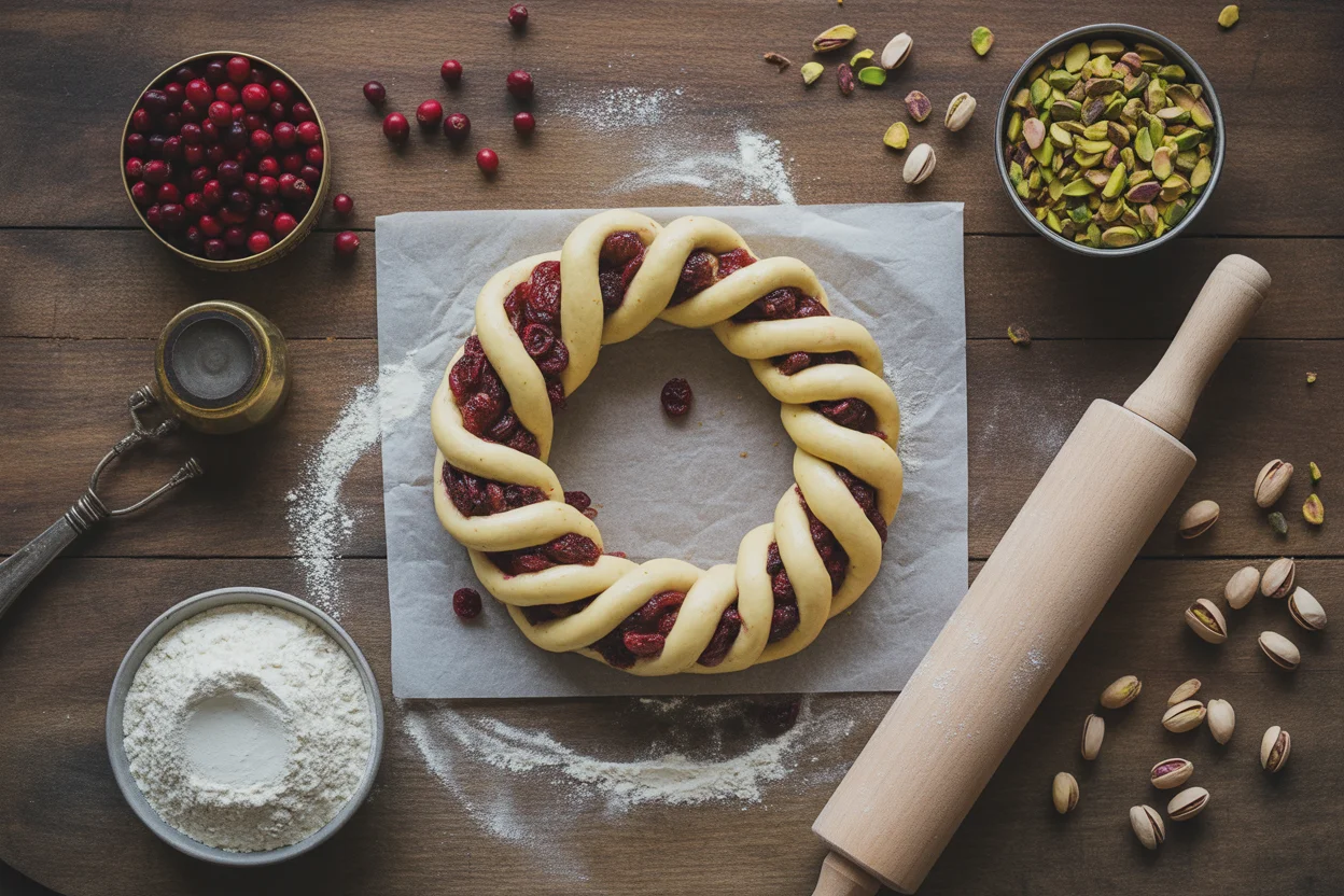 Cranberry Pistachio Babka Bread Wreath