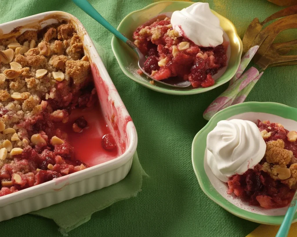 Delicious Cranberry Crisp topped with buttery oats and brown sugar streusel.