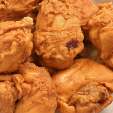 Crispy fried chicken with a golden coating, served on a plate