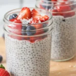 Delicious Chia Pudding topped with fresh fruits and nuts