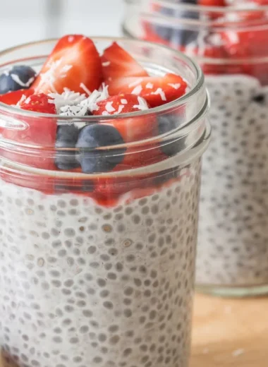 Delicious Chia Pudding topped with fresh fruits and nuts