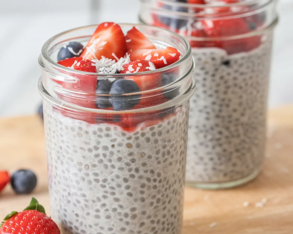 Delicious Chia Pudding topped with fresh fruits and nuts