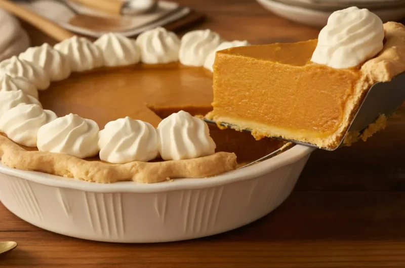 Delicious Pumpkin Chiffon Pie with a flaky crust and fluffy meringue topping.