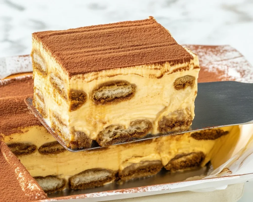 Delicious Pumpkin Spice Tiramisu layered with coffee-soaked ladyfingers and creamy pumpkin filling.