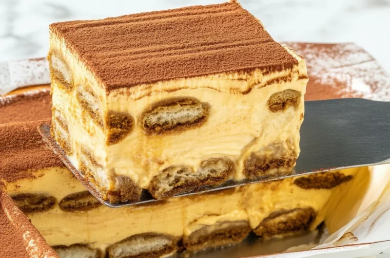 Delicious Pumpkin Spice Tiramisu layered with coffee-soaked ladyfingers and creamy pumpkin filling.