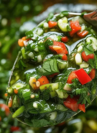 Fresh homemade Chimichurri sauce with parsley, garlic, and olive oil in a bowl.