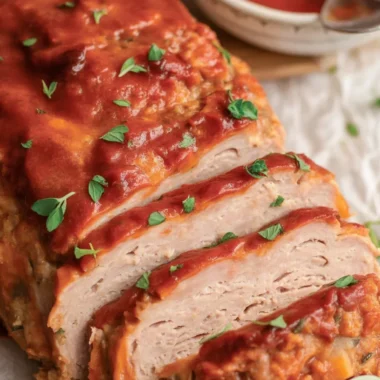 Juicy and flavorful turkey meatloaf served with a sweet-tangy glaze.