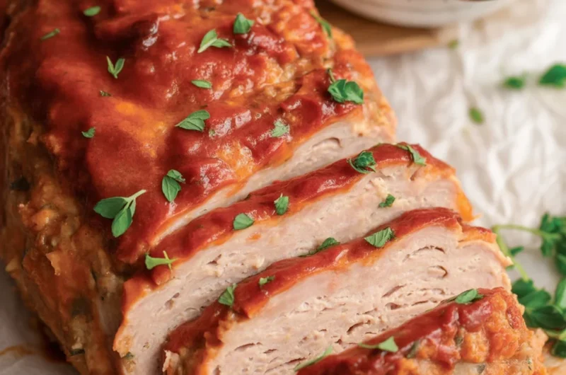 Juicy and flavorful turkey meatloaf served with a sweet-tangy glaze.