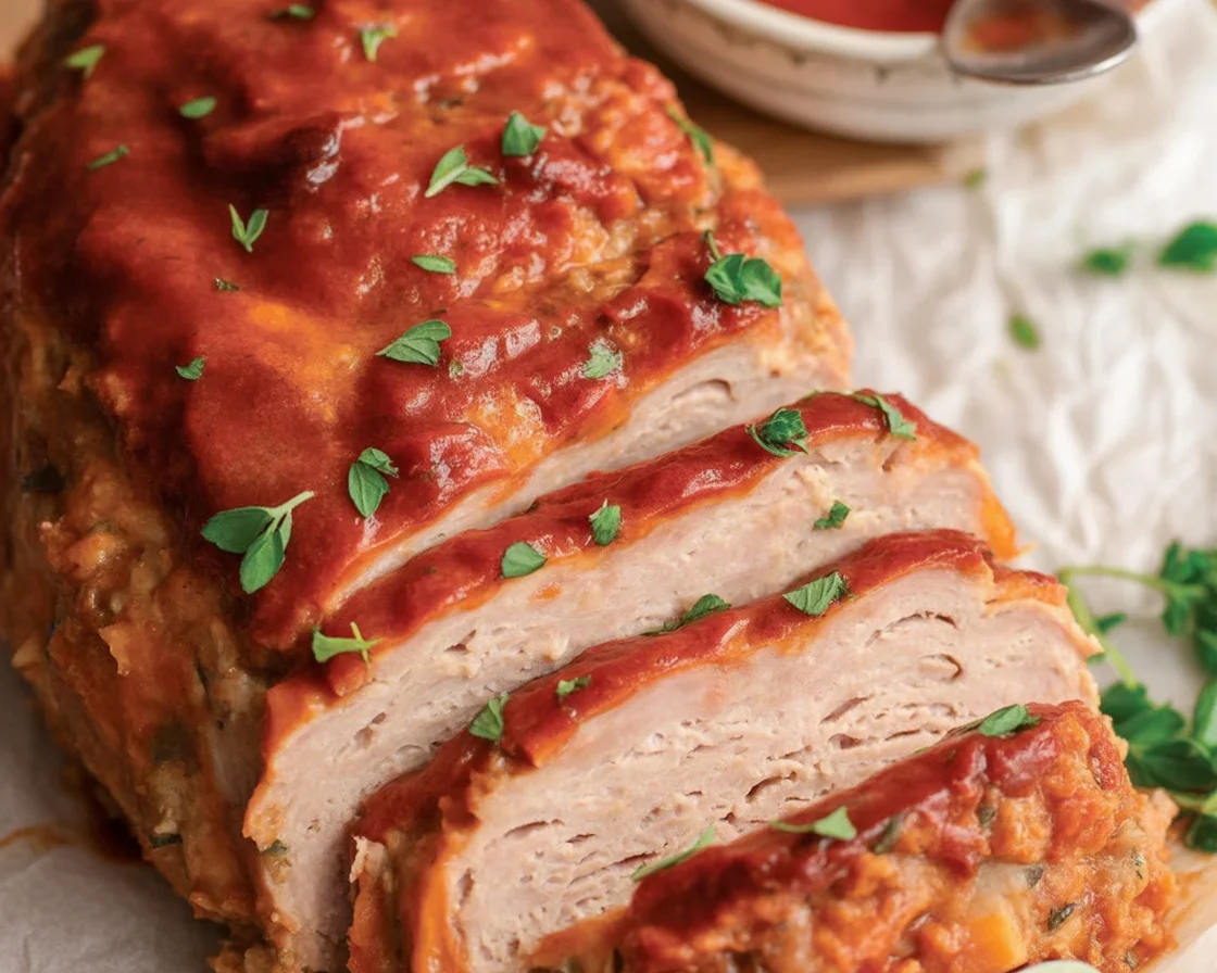 Juicy and flavorful turkey meatloaf served with a sweet-tangy glaze.