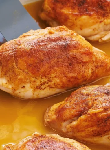 Oven-baked chicken breast cooked to perfection, juicy and tender.