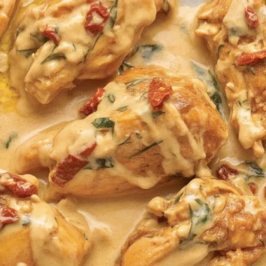 Creamy Marry Me Chicken with sun-dried tomatoes and garlic for a romantic dinner.