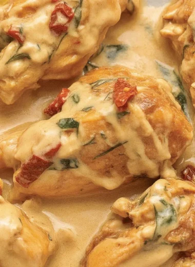 Creamy Marry Me Chicken with sun-dried tomatoes and garlic for a romantic dinner.