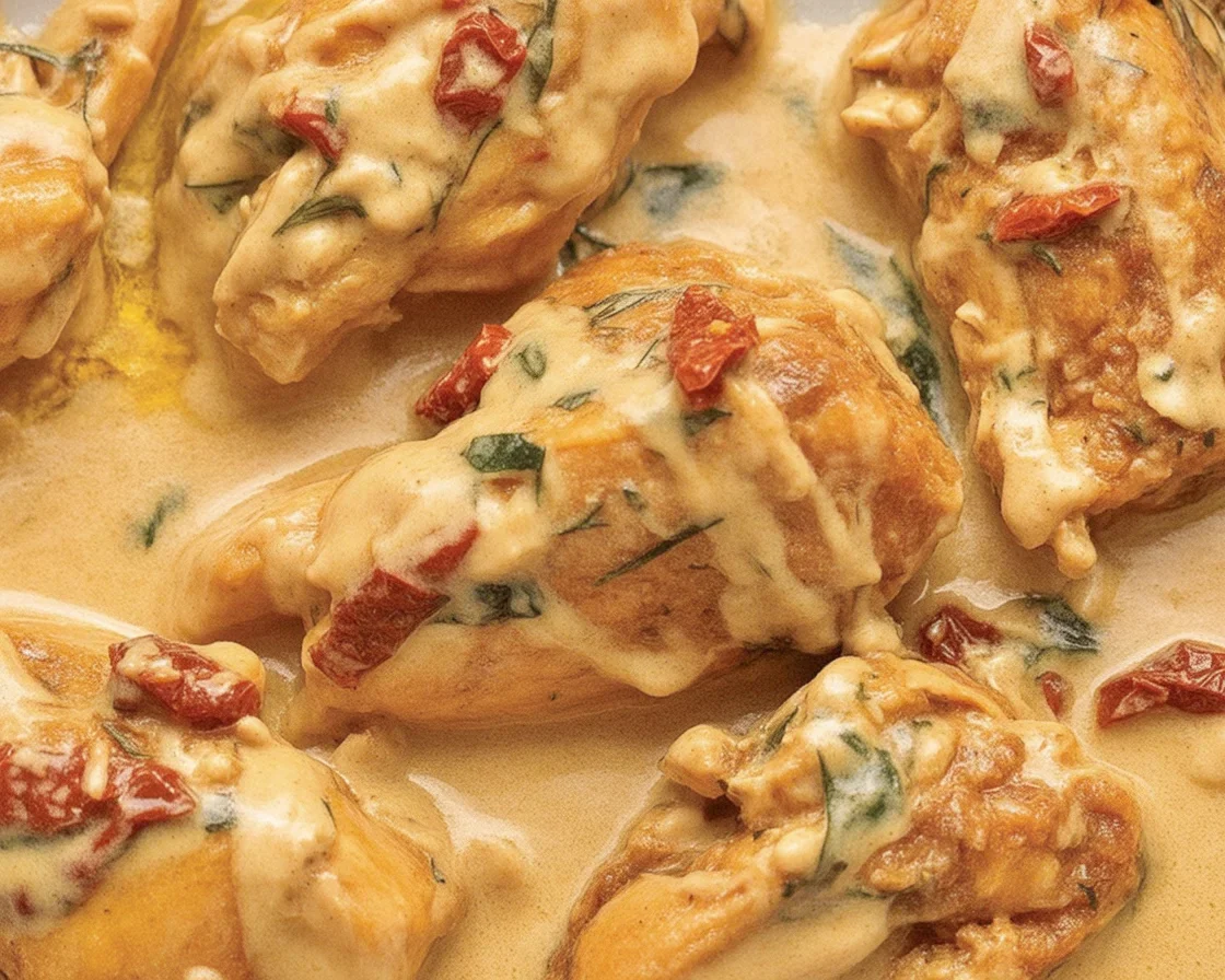 Creamy Marry Me Chicken with sun-dried tomatoes and garlic for a romantic dinner.
