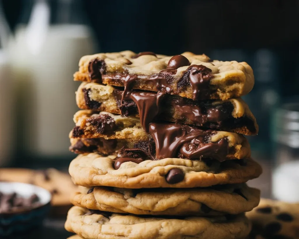 Delicious soft and chewy chocolate chip cookies with melted chocolate chunks