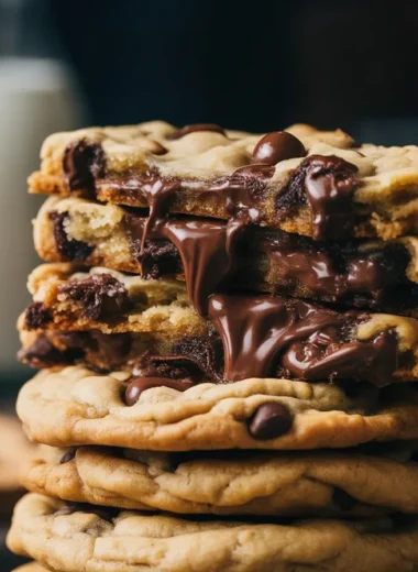 Delicious soft and chewy chocolate chip cookies with melted chocolate chunks