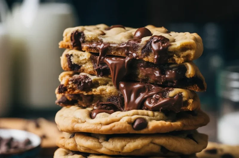 Delicious soft and chewy chocolate chip cookies with melted chocolate chunks