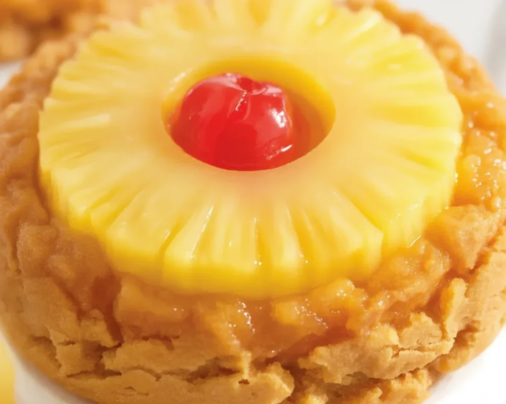 Pineapple Upside Down Sugar Cookies topped with pineapple rings and cherries