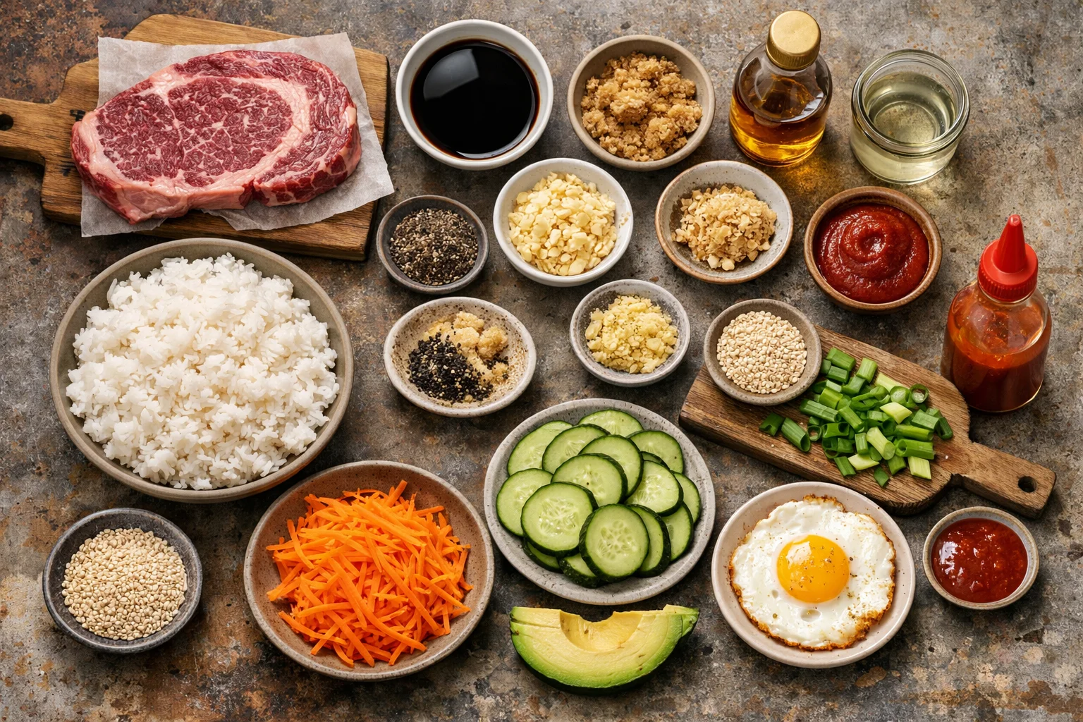 Delicious Korean BBQ Steak Rice Bowls with Spicy Cream Sauce