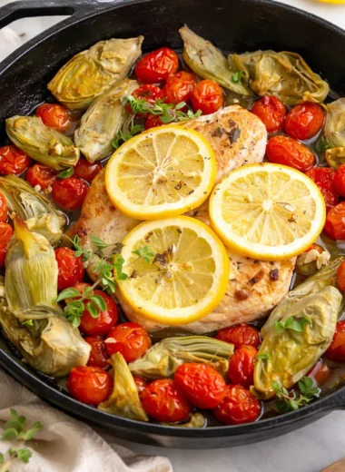 Mouthwatering Boursin Chicken Bake served on a dinner plate for gatherings.