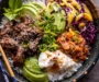Savory Korean BBQ Steak Bowls with Fresh Veggies & Rice