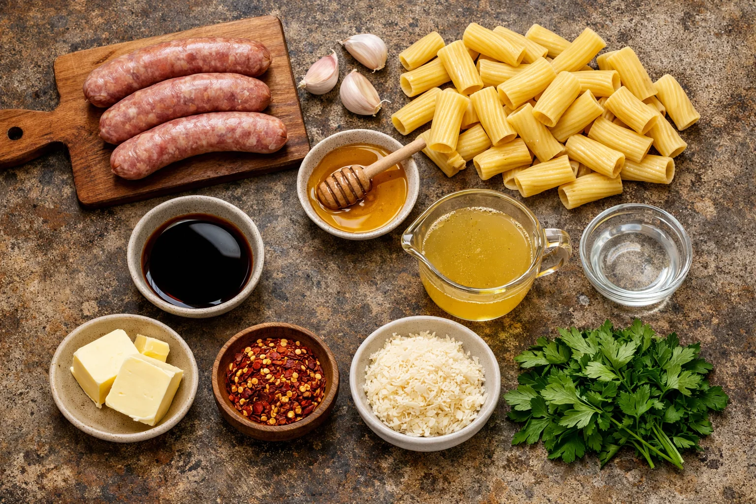 Sticky Honey Garlic Sausage Pasta Skillet