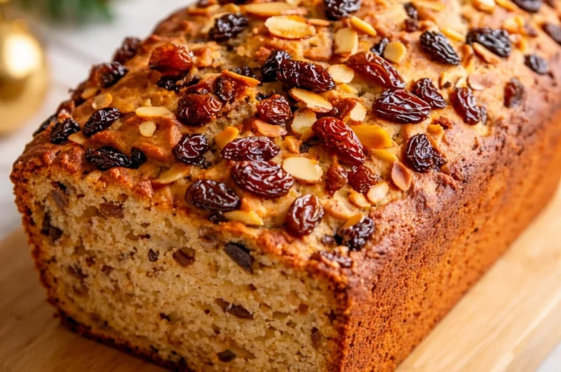 Traditional Bremer Klaben, a festive German Christmas fruit bread filled with dried fruits.