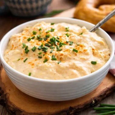 Creamy German Cheese and Beer Spread Obatzda served with pretzels.