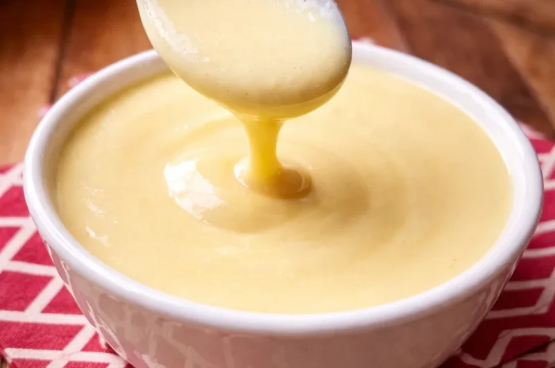 Homemade Vanillesoße, the classic German vanilla sauce for desserts.