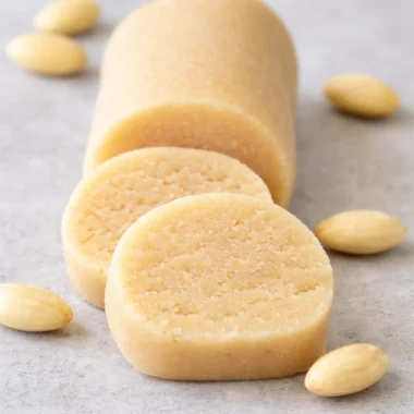 Homemade Traditional German Marzipan made from almond paste and sugar.