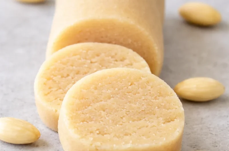 Homemade Traditional German Marzipan made from almond paste and sugar.
