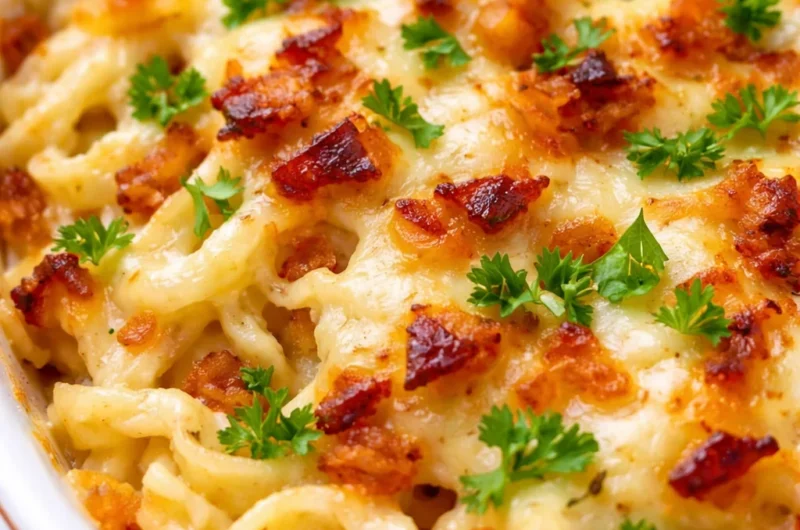 Delicious Authentic Käsespätzle, a German Mac and Cheese recipe with cheese and caramelized onions.